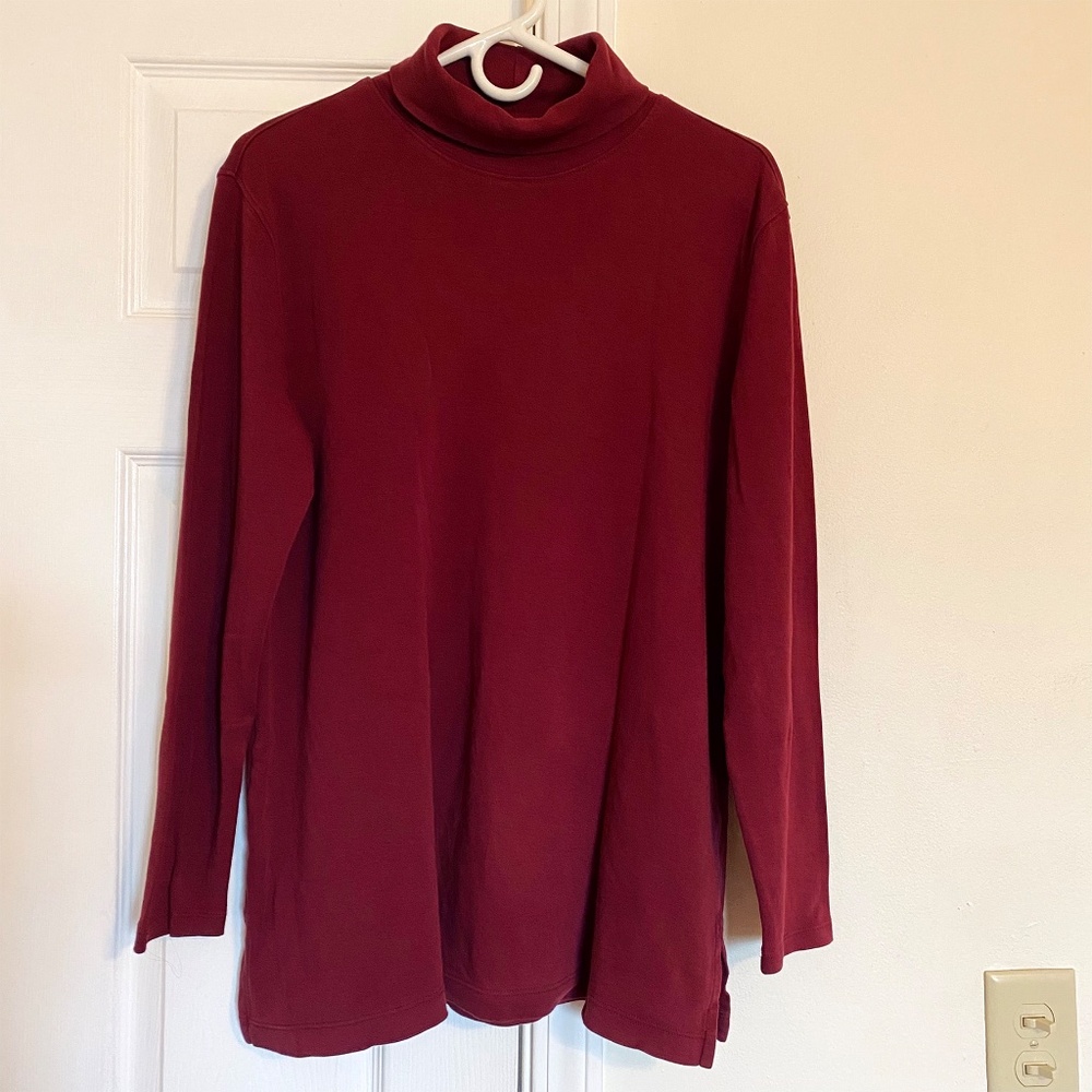 Lands' End Women's 100% Cotton Long Sleeve Maroon Turtleneck, XL